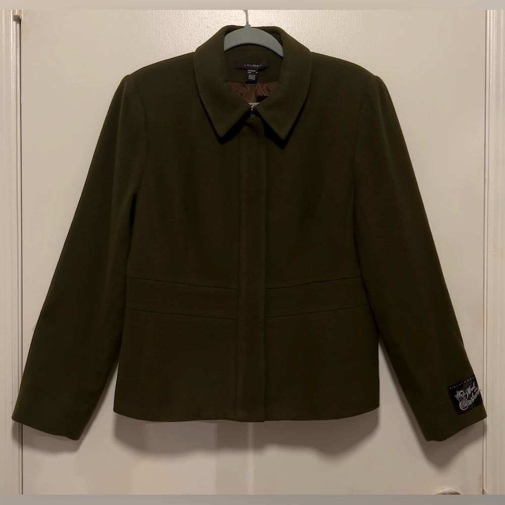 NWT Louben Wool Cashmere Blend Women’s Olive Zip Up Jacket Blazer Size 12